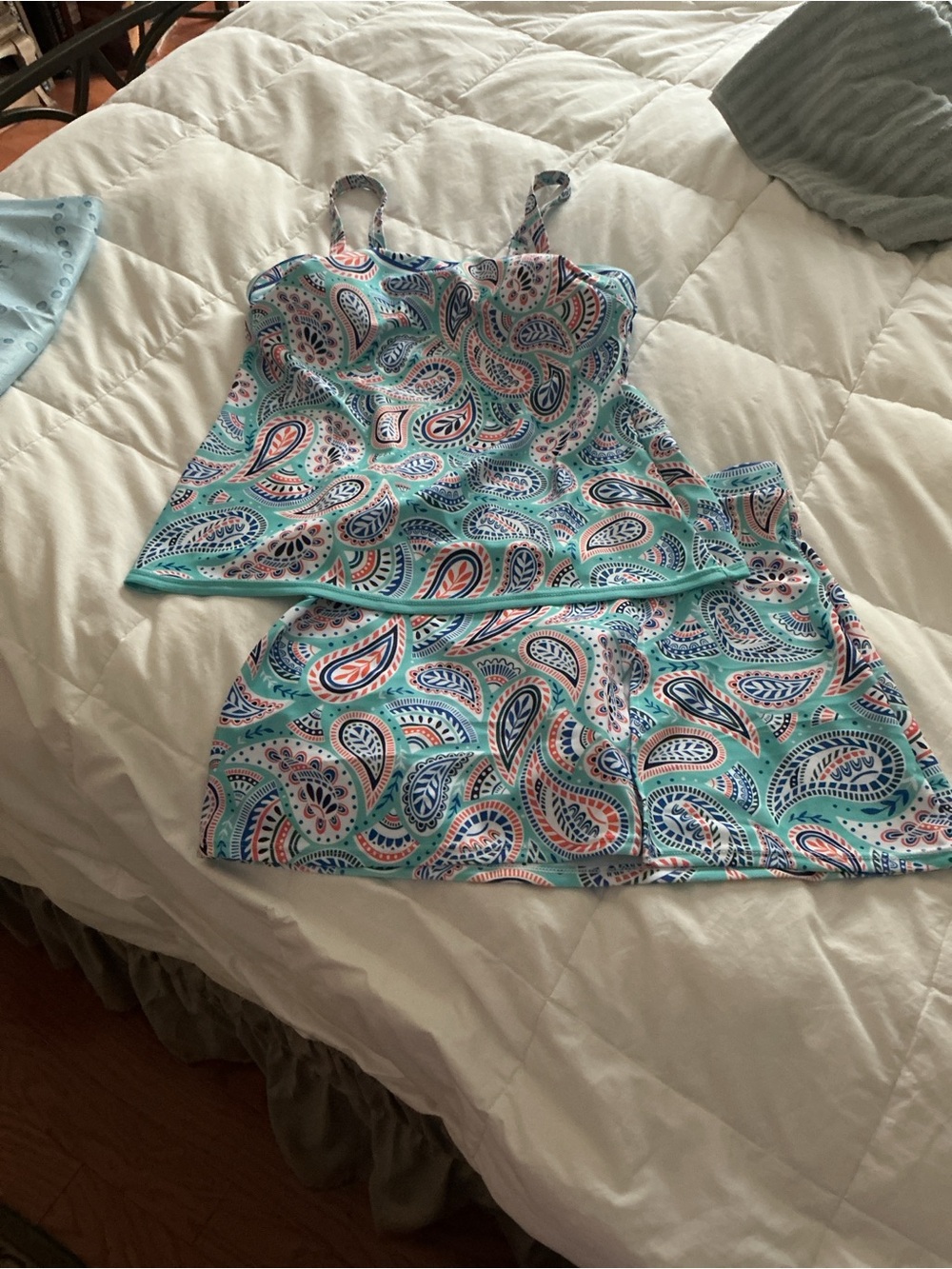 Turquoise Paisley Two-Piece Swim Set - Picture 4 of 15